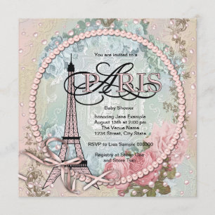 Vintag Pink Paris Baby Dusche Einladungen