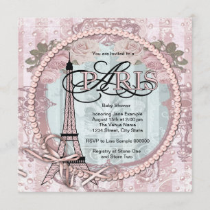 Vintag Pink Paris Baby Dusche Einladungen