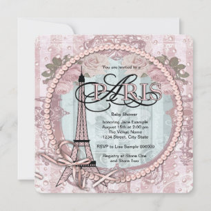 Vintag Pink Paris Baby Dusche Einladungen