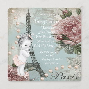 Vintag Pink Paris Babydusche Einladung