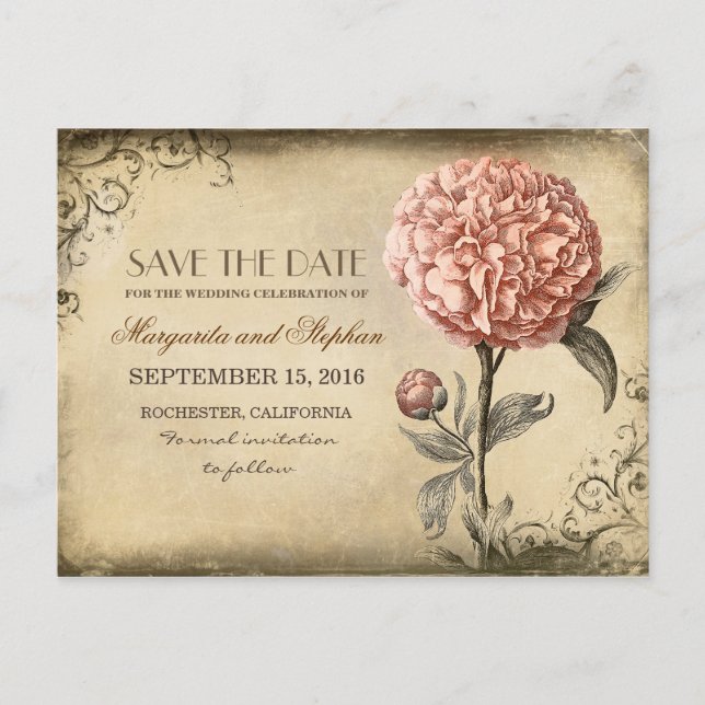 Vintag Pink Peak Save the Date Ankündigungspostkarte (Vorderseite)
