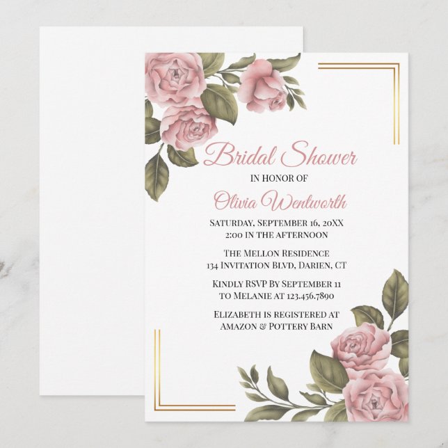 Vintag Pink Peony Elegantes Brautparty Einladung (Vorne/Hinten)