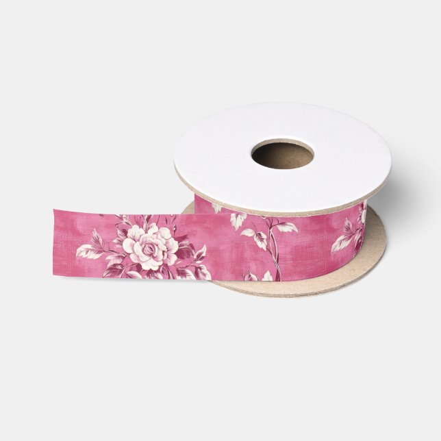 Vintag Pink Rose Chinoiserie Satinband (Spule)