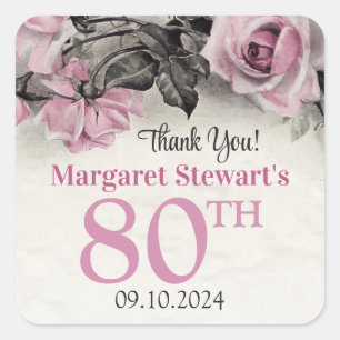 Vintag Pink Roses 80. Geburtstag Gefallen Quadratischer Aufkleber