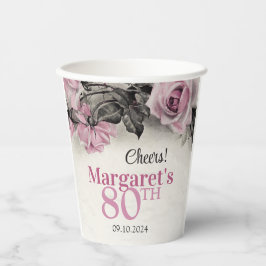 Vintag Pink Roses 80. Geburtstag Pappbecher