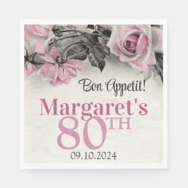 Vintag Pink Roses 80. Geburtstag Serviette