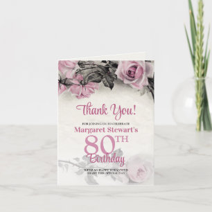 Vintag Pink Roses 80. Geburtstag Vielen Dank Dankeskarte