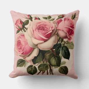Vintag Pink Roses Floral Bouquet Kissen