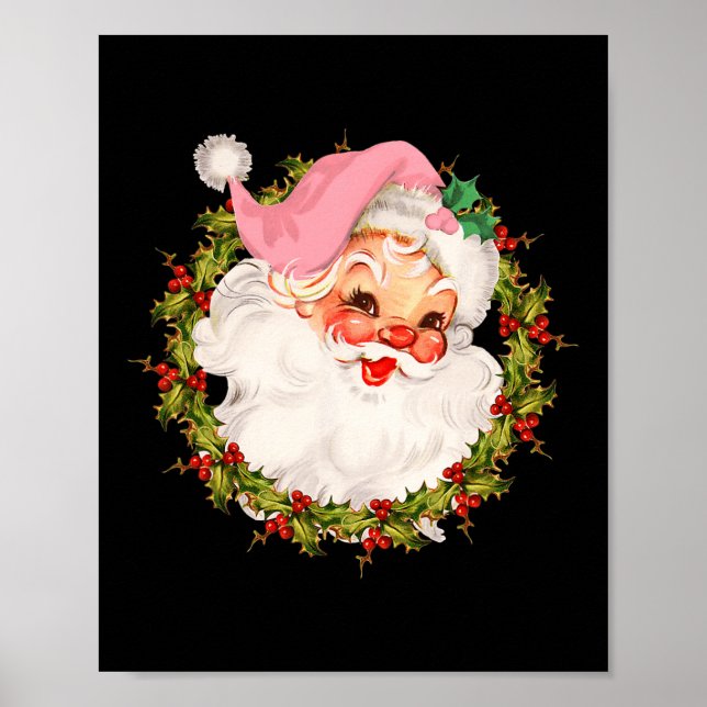 Vintag Pink Santa Claus Frohe Weihnachten Pajamas  Poster (Vorne)