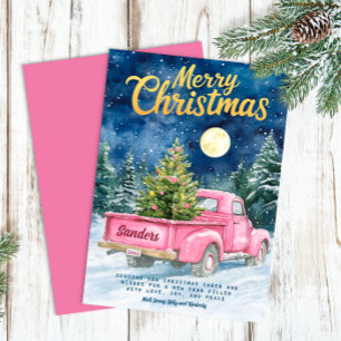 Vintag Pink Truck Weihnachtskarten Feiertagskarte