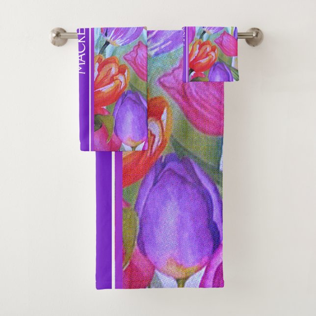 Vintag Pink Tulip Wasserfarben Badhandtuch Set (Insitu)