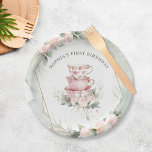 Vintag Pink Wasserfarbe Tee Party 1. Geburtstag Pappteller<br><div class="desc">Vintag Pink Watercolor Tee Party 1. Geburtstag Teller</div>