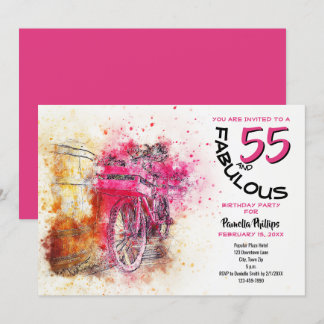 Vintag Pink Watercolor Girly Bicycle Geburtstag Einladung