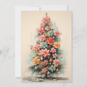 Vintag Pink Weihnachtsbaum Flat Holiday Card Feiertagskarte