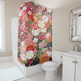 Vintag Pink White Japanisch Kimono Blume Duschvorhang