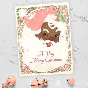Vintag Pink Winking Black Santa Claus Weihnachten