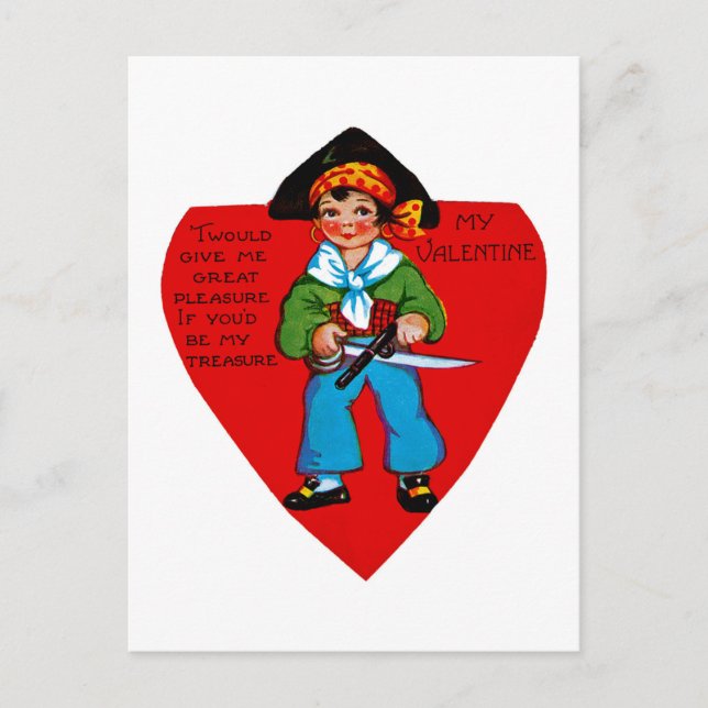 Vintag Pirate Valentine Feiertagspostkarte (Vorderseite)