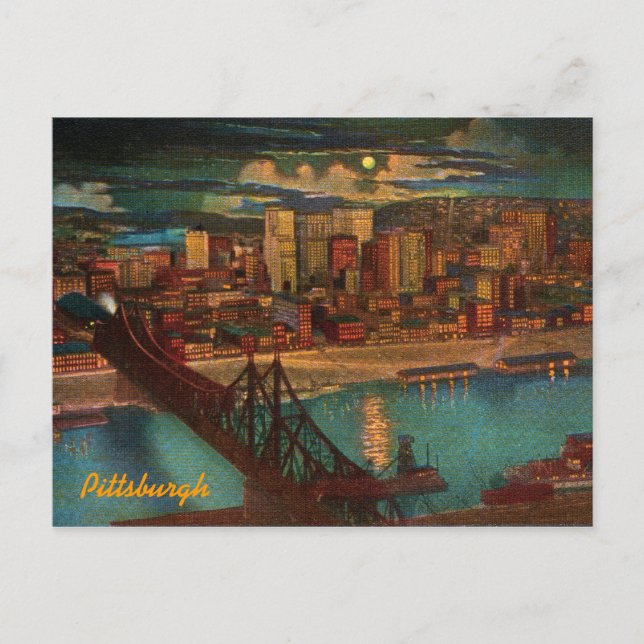 Vintag Pittsburgh by Moonlight Postkarte (Vorderseite)