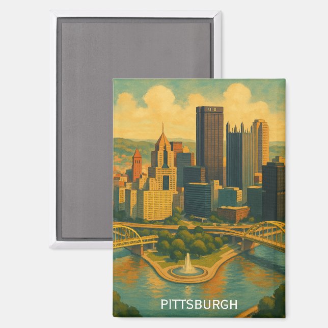 Vintag Pittsburgh Pennsylvania Skyline Magnet (Vorderseite/Rückseite)