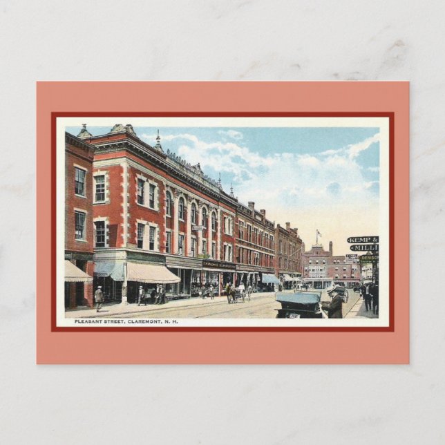 Vintag Pleasant Street Claremont NH Postkarte (Vorderseite)