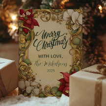 Vintag Poinsettia Gold Scroll Weihnachten