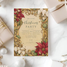 Vintag Poinsettia Gold Scroll Weihnachten