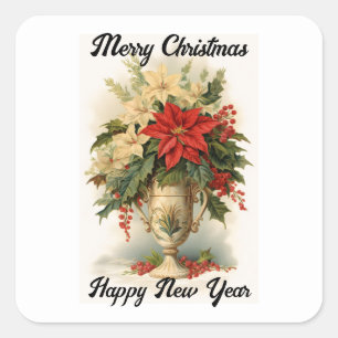 Vintag Poinsettia Holiday Sticker