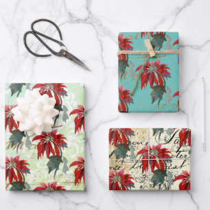 Vintag Poinsettia Muster Geschenkpapier Set