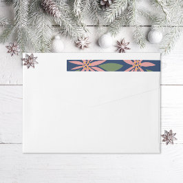 Vintag Poinsettias Christmas Navy Blue Pink