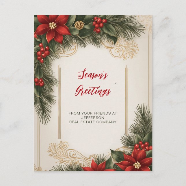 Vintag Poinsettias Holidays Company Business Feiertagspostkarte (Vorderseite)