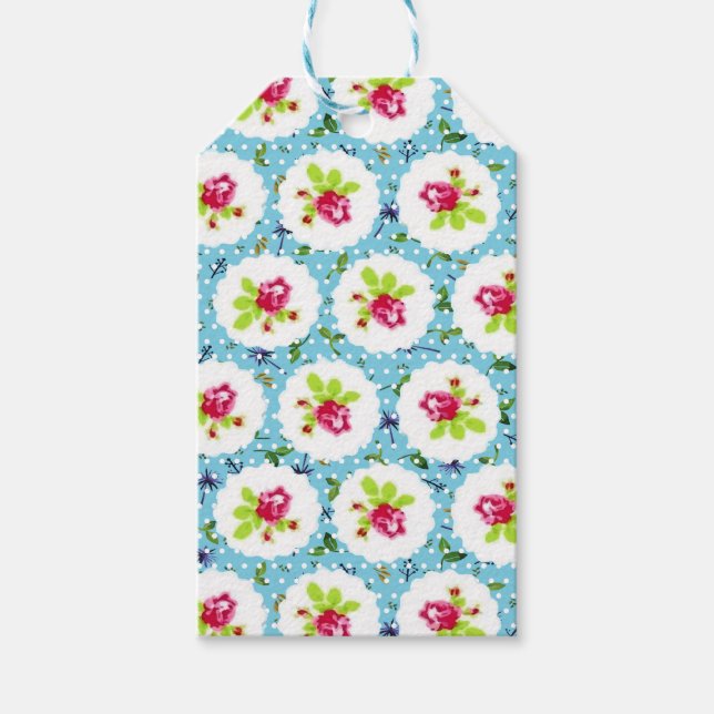 Vintag Polka Dots Greenery Rote Rose Blume Geschenkanhänger (Vorderseite)