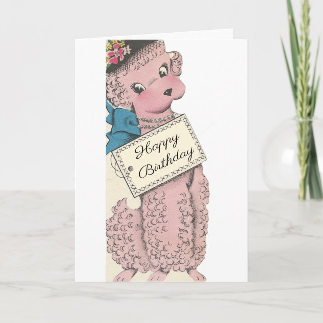 Vintag Poodle Happy Birthday Karte (Vorderseite)