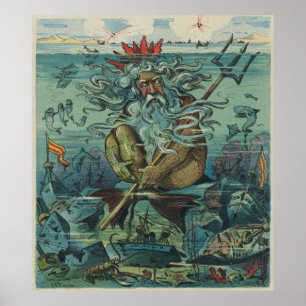 Vintag Poseidon & Sunken Ships - Illustration Poster