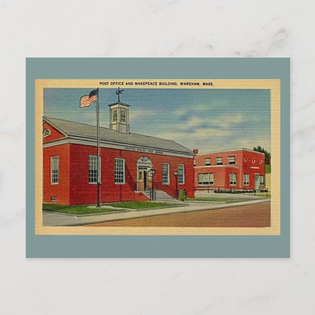 Vintag Post, Makepeace Bldg, Wareham, MA Postkarte (Vorderseite)