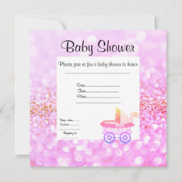 VINTAG PRAM BABY SHOWING INVITATION Rosa Kristall Einladung