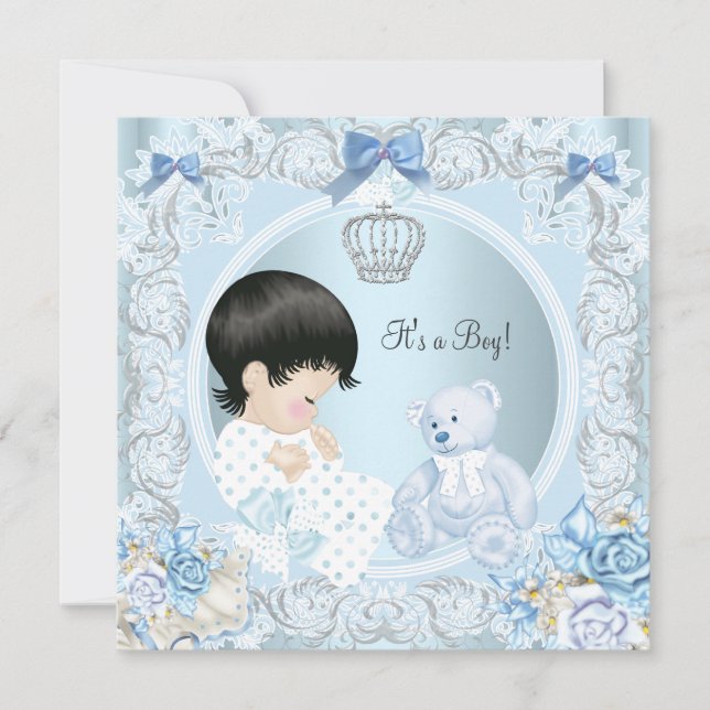 Vintag Prince Baby Shower Boy Blue Bear Einladung (Vorderseite)