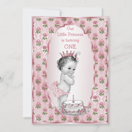 Vintag Princess Baby Pink Roses 1. Geburtstagskuch Einladung
