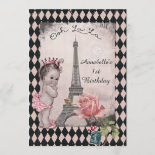 Vintag Princess Eiffel Tower Baby 1. Geburtstag Einladung