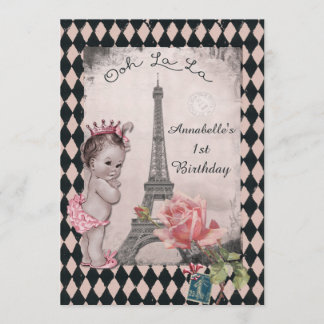 Vintag Princess Eiffel Tower Baby 1. Geburtstag Einladung