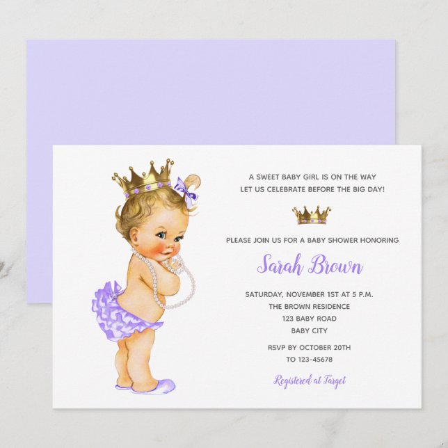 Vintag Princess Einladungen Lila Baby Blonde (Vorne/Hinten)