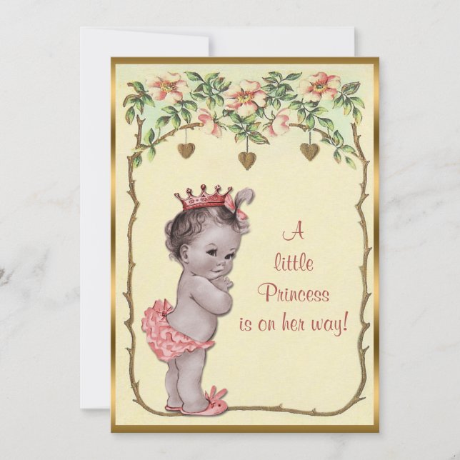 Vintag Princess Rose & Hearts Babydusche Einladung (Vorderseite)