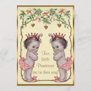 Vintag Princess Twins Rose & Hearts Babydusche Einladung