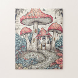 Vintag Psychedelic Mushroom House Illustration