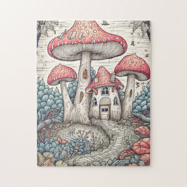 Vintag Psychedelic Mushroom House Illustration (Vertikal)