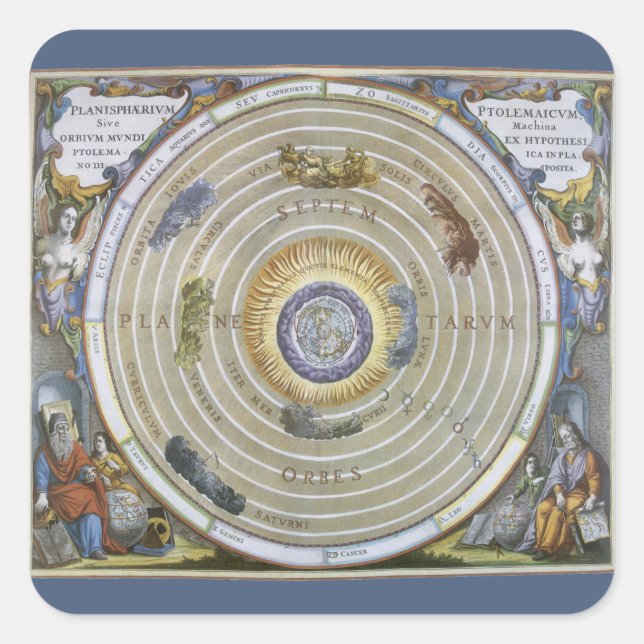 Vintag Ptolemaic Planisphere von Andreas Cellarius Quadratischer Aufkleber (Vorderseite)