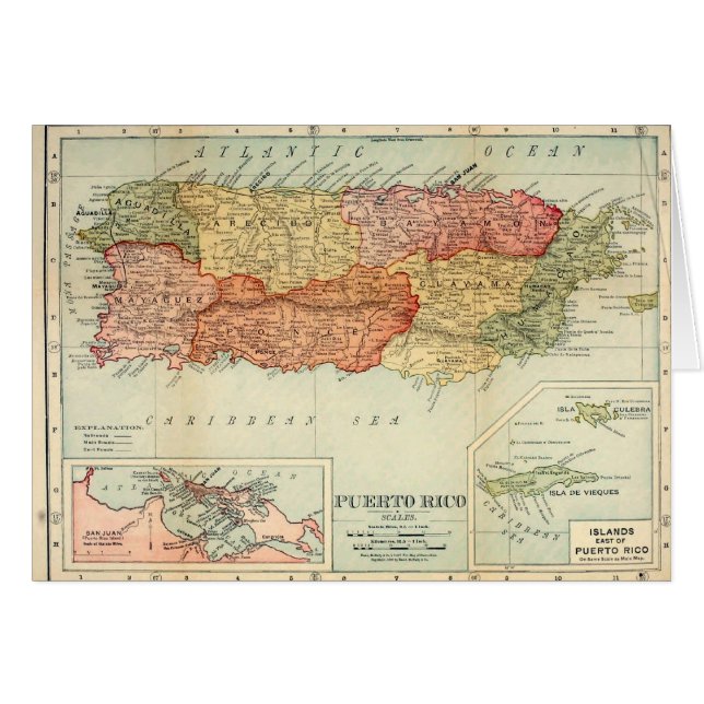 Vintag Puerto Rico Map, 1898 Rand McNally & Co. (Vorderseite (Horizontal))