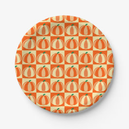 Vintag Pumpkin Orange Tartan Karierter Erntedank Pappteller
