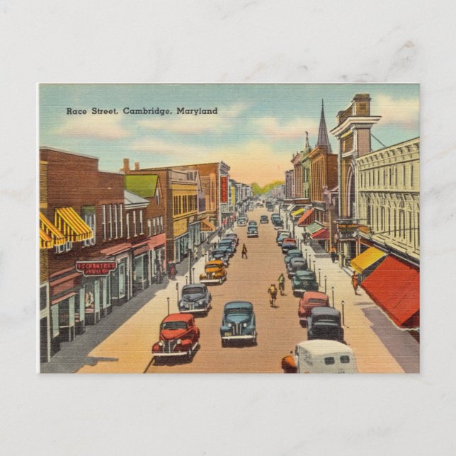 Vintag, Race Street, Cambridge, Maryland Postkarte (Vorderseite)
