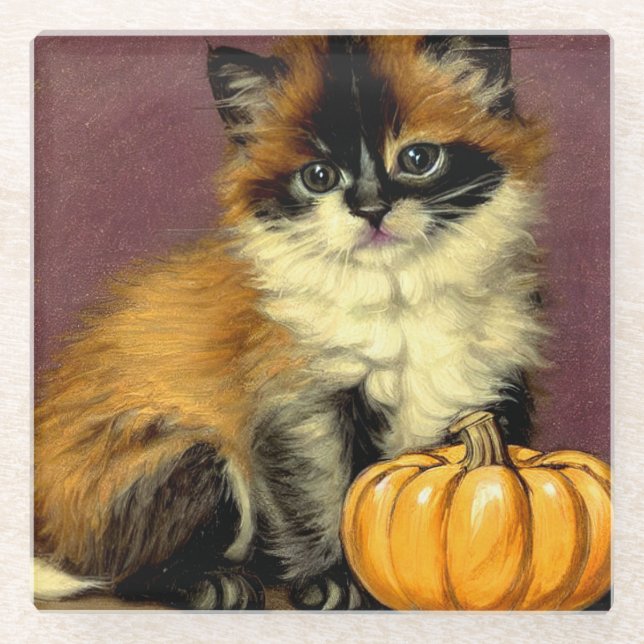 Vintag Ragdoll Halloween Cat Glasuntersetzer (Vorderseite)