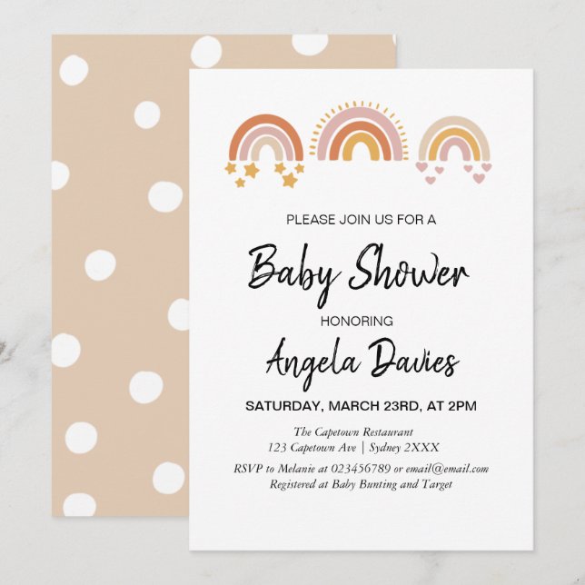 Vintag Rainbow Baby Shower Einladung (Vorne/Hinten)